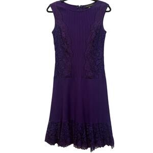 Tadashi Shoji Purple Lace-Trim Fit and Flare Dress